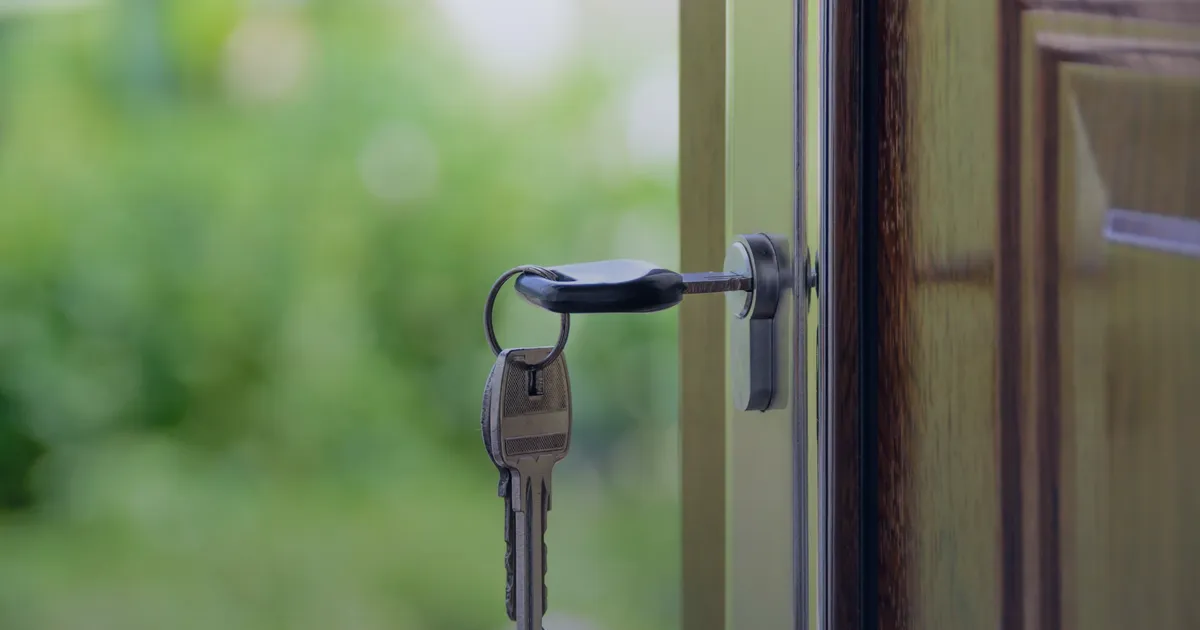 A key left in an open door lock